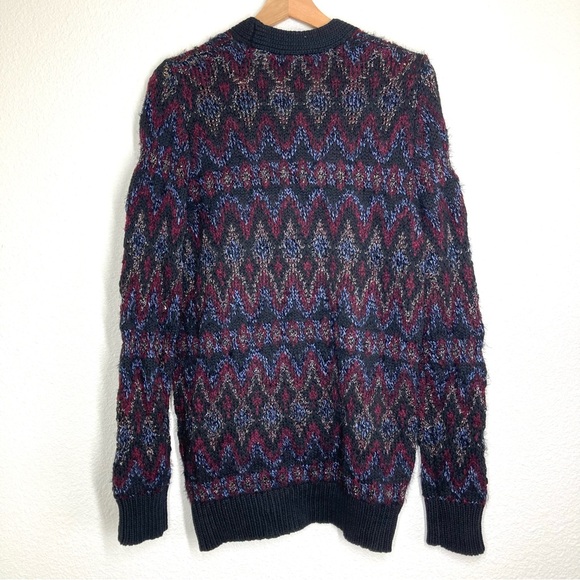 Lucky Brand Button Up Chunky Knit Cardigan Sweater M Fair Isle Black Metallic - Picture 11 of 16